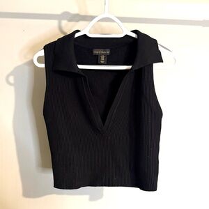 House of Harlow 1960 Black Ribbed Collared Crop Top